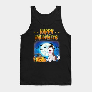 Happy Halloween Pumpkin Husky Dog Witch Cute Hat Tank Top